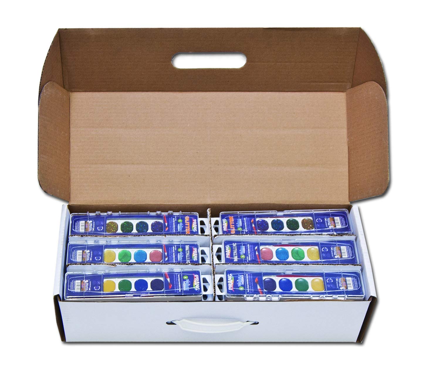 Prang Classroom Master Pack- Watercolor Paint Sets, 12 Each: 8-Color Basic Sets, 8-Color Glitter Sets, 8-Color Metallic Sets, 36 Sets Total (80519), Black,Blue,Dark Blue,Green,Orange,Silver,Turquoise, 36 Piece Set - Image 4