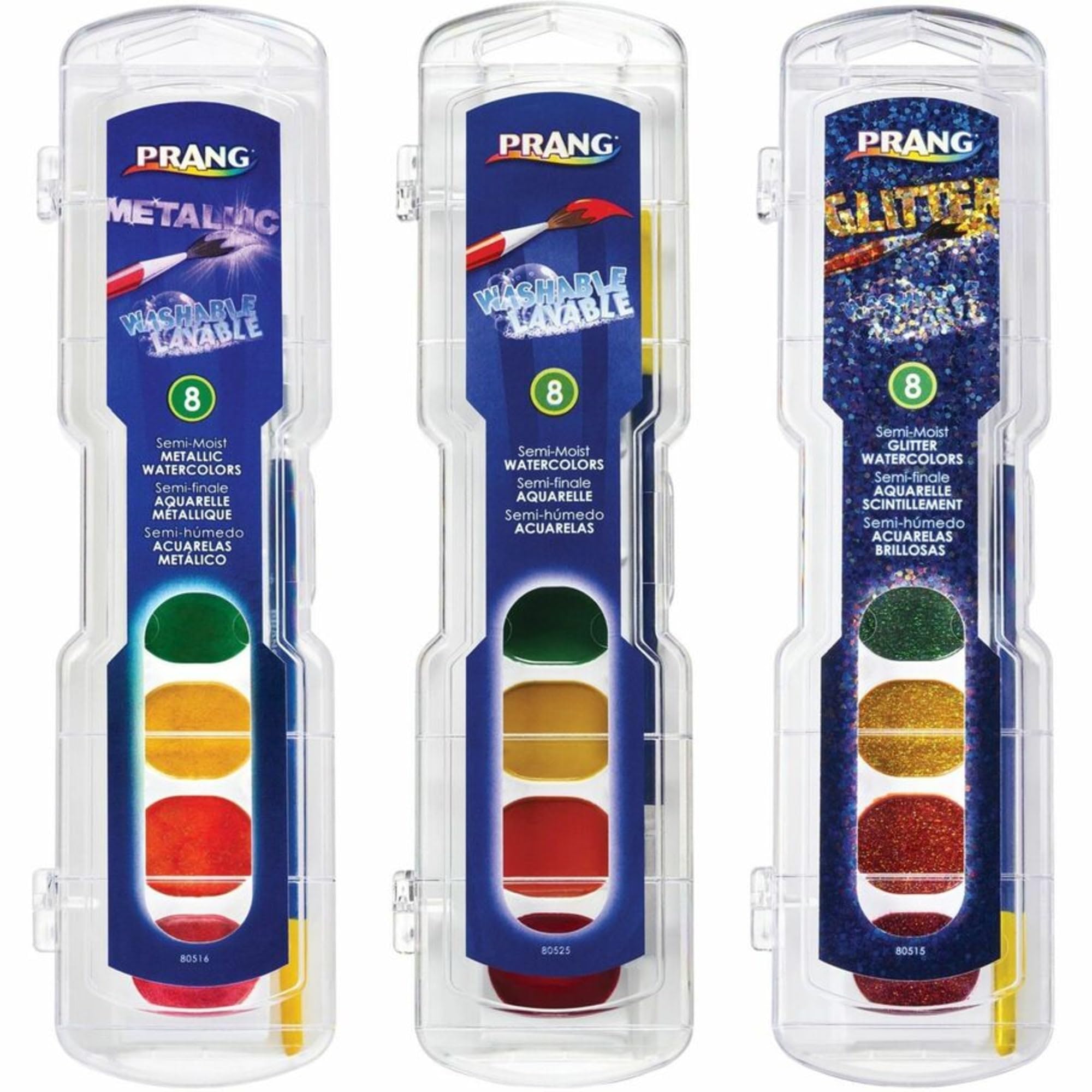 Prang Classroom Master Pack- Watercolor Paint Sets, 12 Each: 8-Color Basic Sets, 8-Color Glitter Sets, 8-Color Metallic Sets, 36 Sets Total (80519), Black,Blue,Dark Blue,Green,Orange,Silver,Turquoise, 36 Piece Set - Image 8