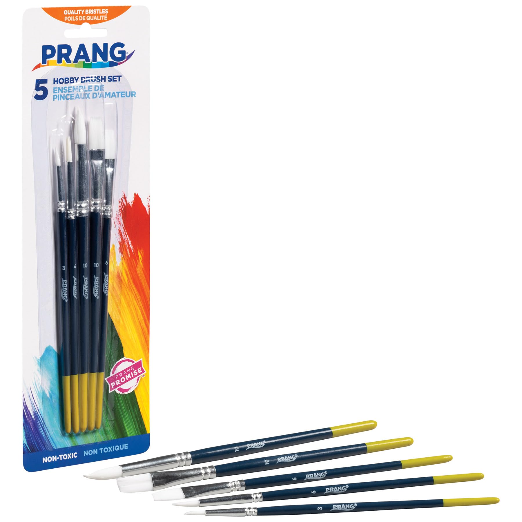 Prang Hobby Five-Brush Set, Assorted Sizes, Natural Hair, Flat; Round Profiles, 5/set - Image 4