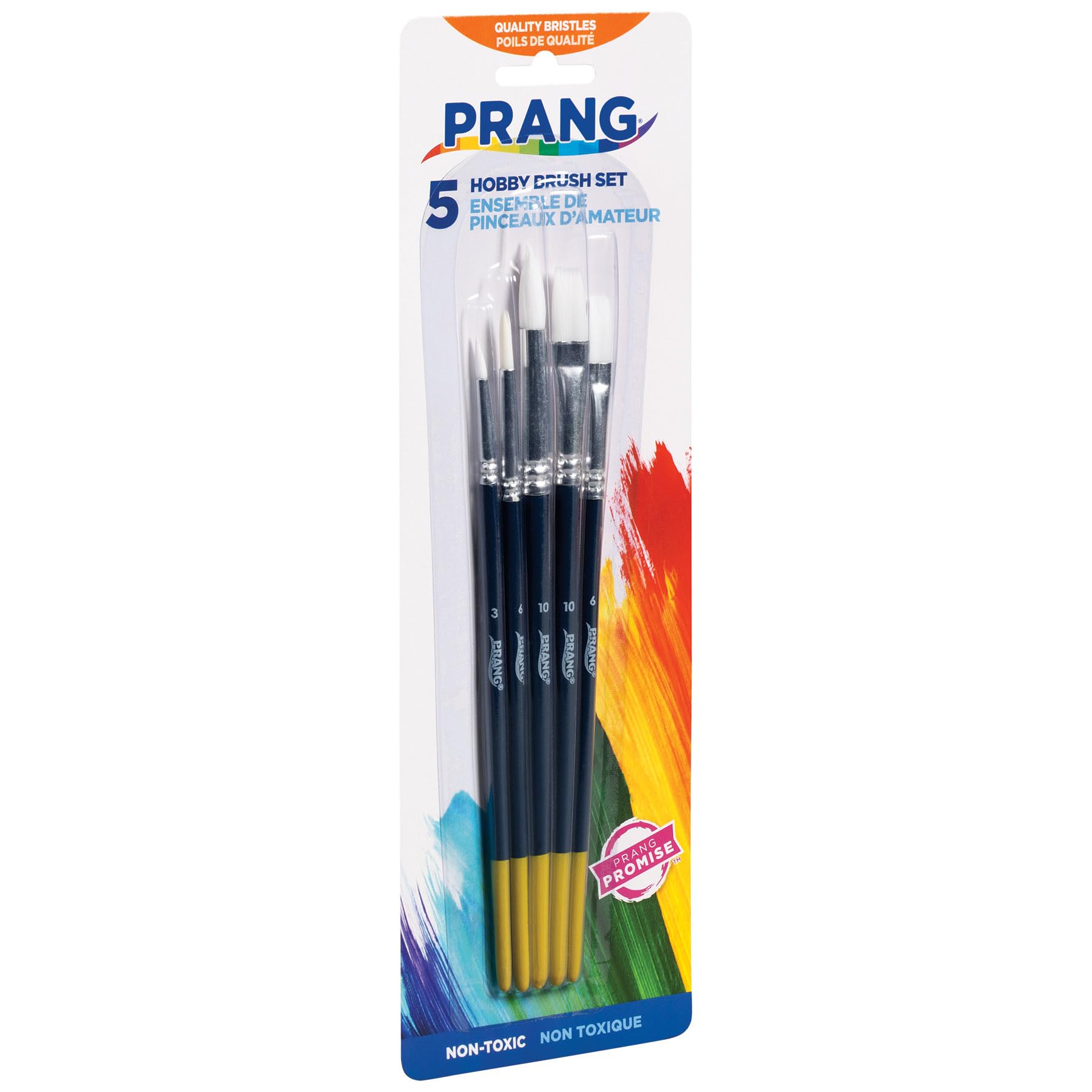 Prang Hobby Five-Brush Set, Assorted Sizes, Natural Hair, Flat; Round Profiles, 5/set - Image 5
